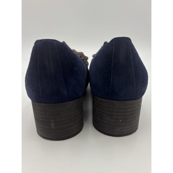 Chloé Suede Scalloped Loafers Navy Blue Suede Pumps Size 39.5 / 9.5 Block Heel - Picture 5 of 16